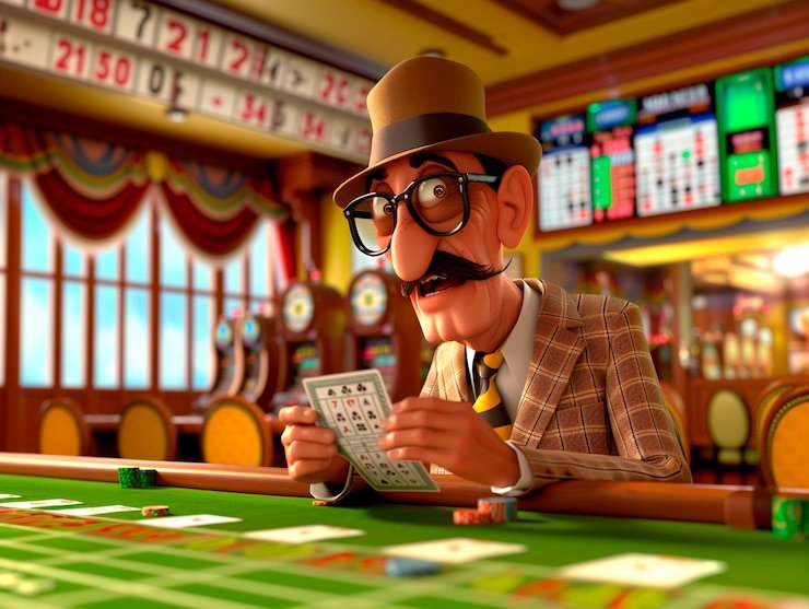Antarmuka pemain blackjack dengan opsi hit, stand, double down, split